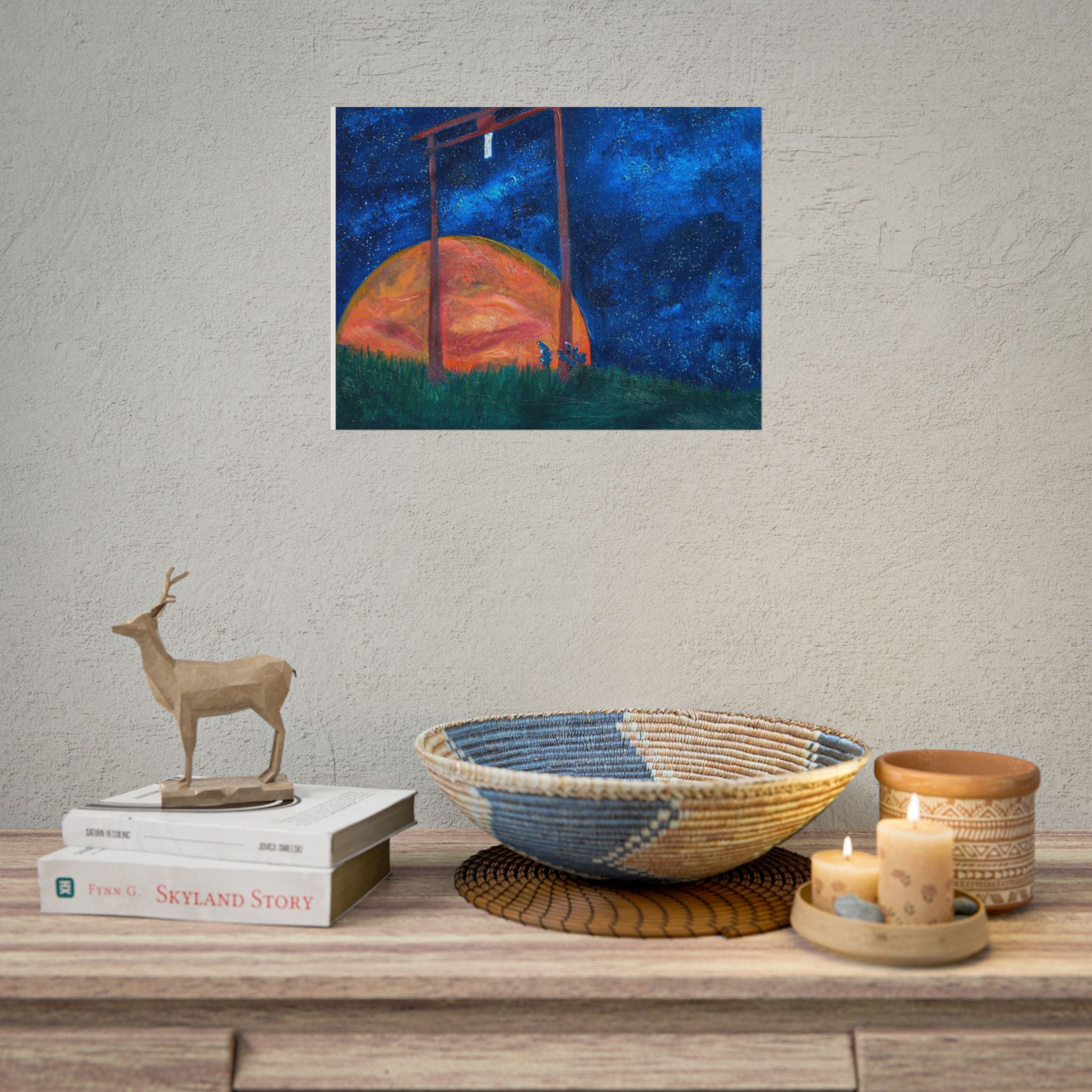 Shinto Shrine Starry Night Art Print