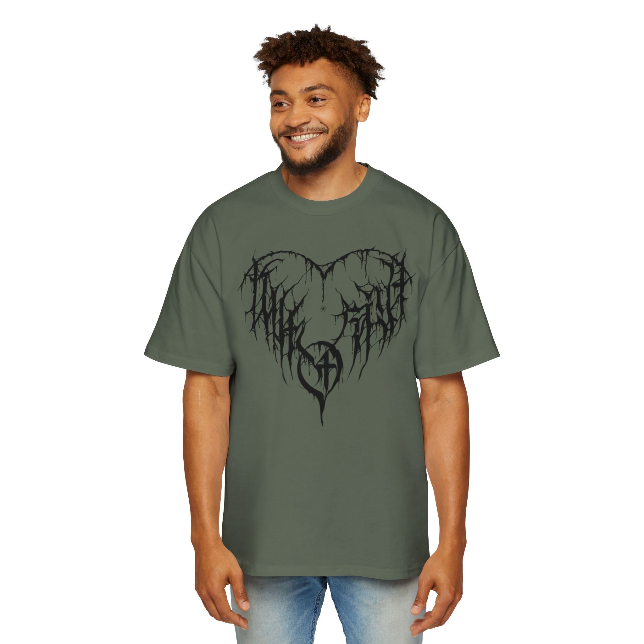 Gothic Heart Graphic Tee — Men’s Oversized Black Metal Heart T-Shirt